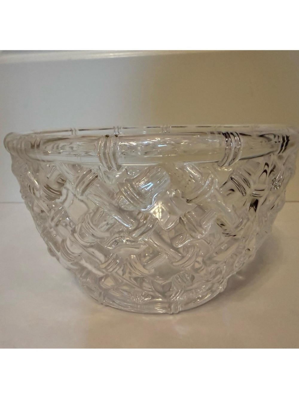 TIFFANY & CO. BOWL CRYSTAL 9” BAMBOO LATTICE SIGNED DISCONTINUED VINTAGE